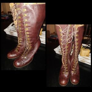 Knee high brown leather boots